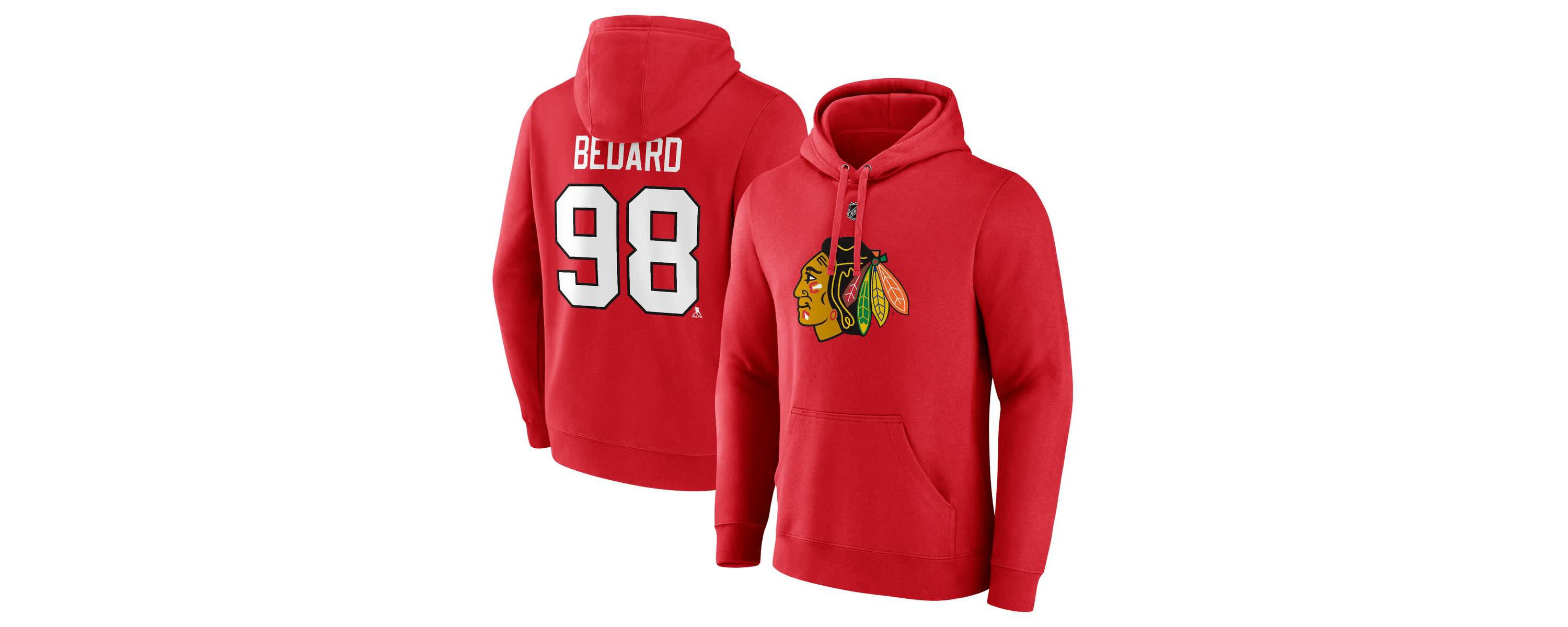 NHL Fanatics Connor Bedard Chicago Blackhawks Authentic Stack Name & Number Tri-Blend Pullover Hoodie