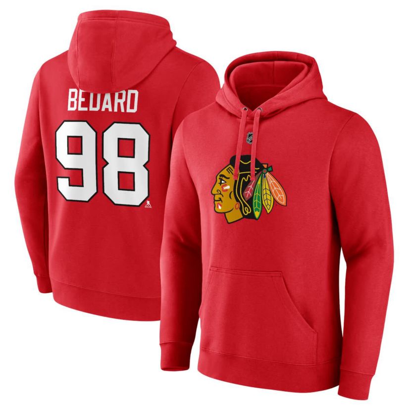 NHL Fanatics Connor Bedard Chicago Blackhawks Authentic Stack Name & Number Tri-Blend Pullover Hoodie