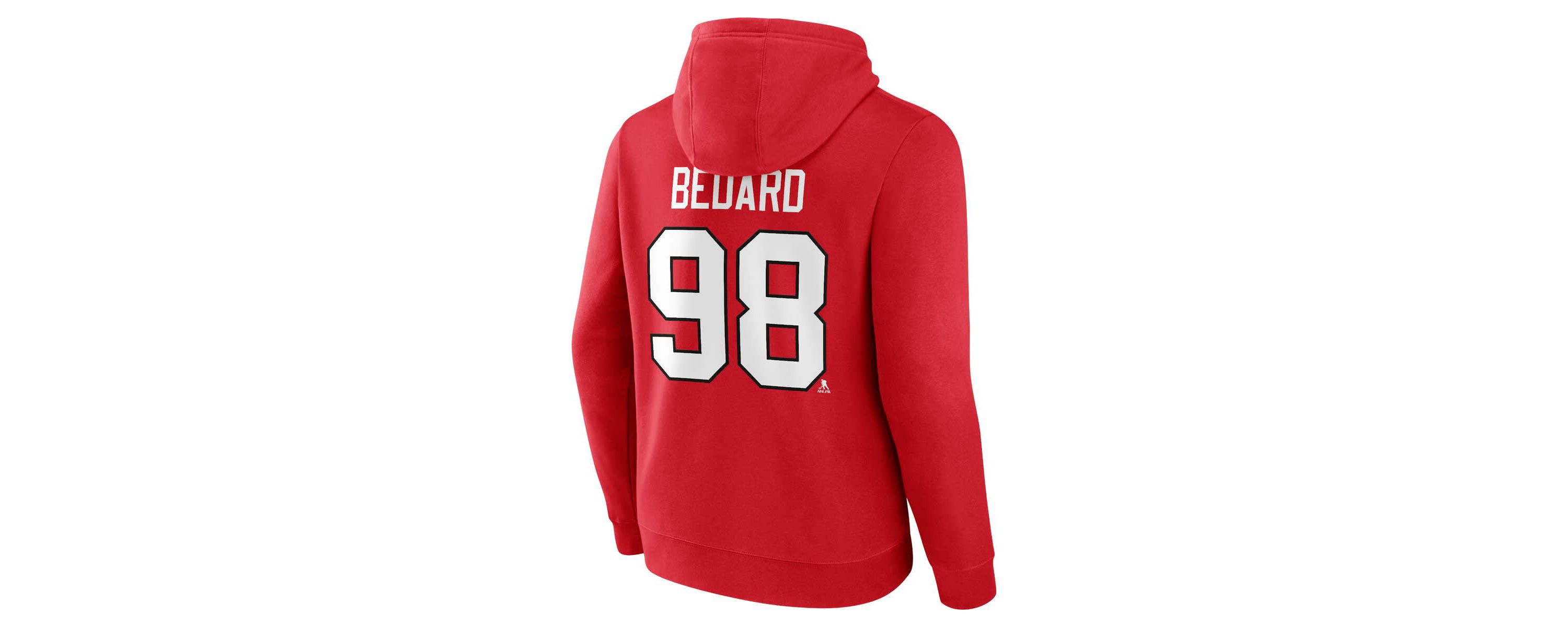 NHL Fanatics Connor Bedard Chicago Blackhawks Authentic Stack Name & Number Tri-Blend Pullover Hoodie
