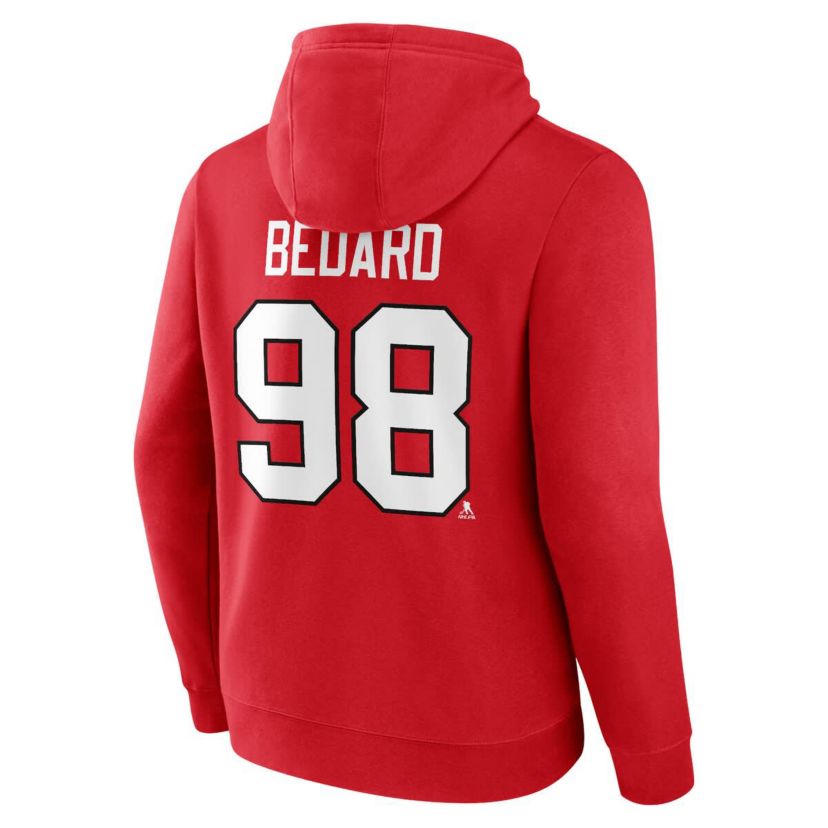 NHL Fanatics Connor Bedard Chicago Blackhawks Authentic Stack Name & Number Tri-Blend Pullover Hoodie