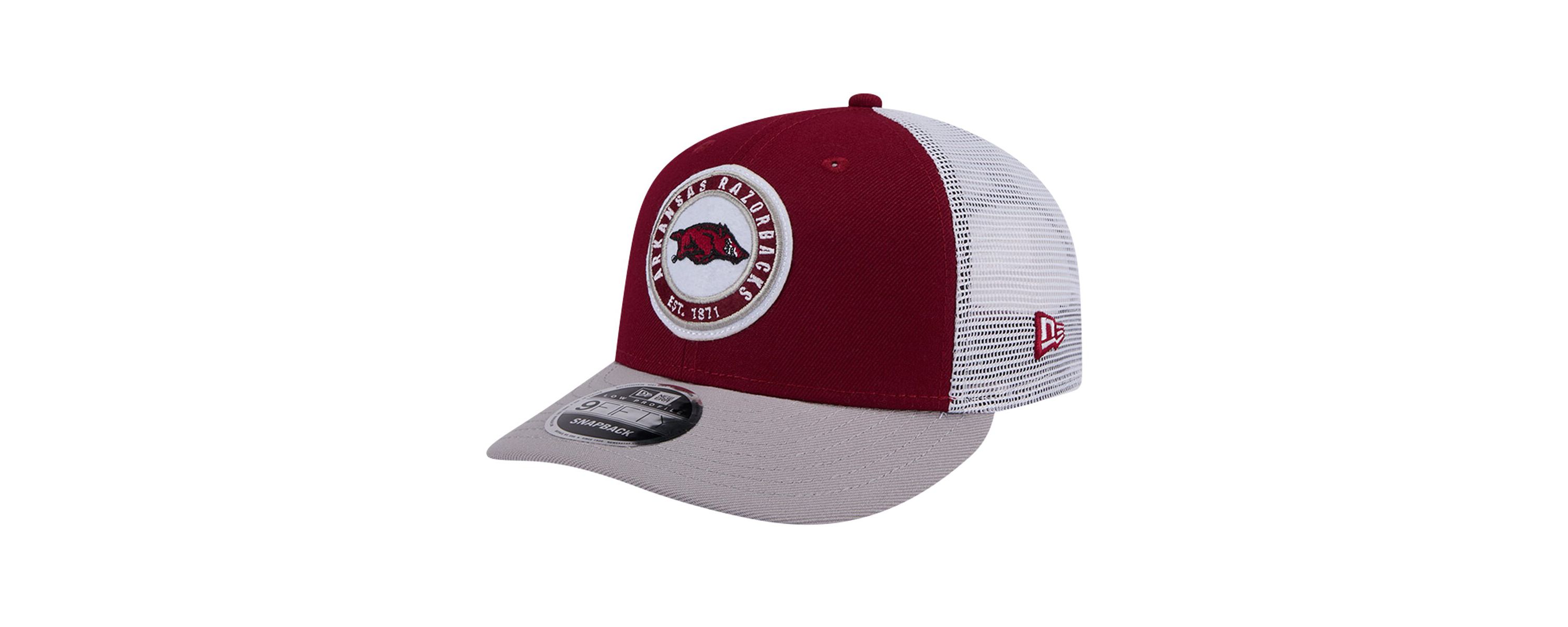 NCAA Arkansas Razorbacks Throwback Circle Patch 9FIFTY Trucker Snapback Hat