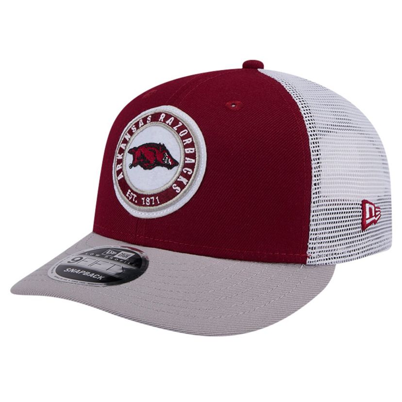 NCAA Arkansas Razorbacks Throwback Circle Patch 9FIFTY Trucker Snapback Hat