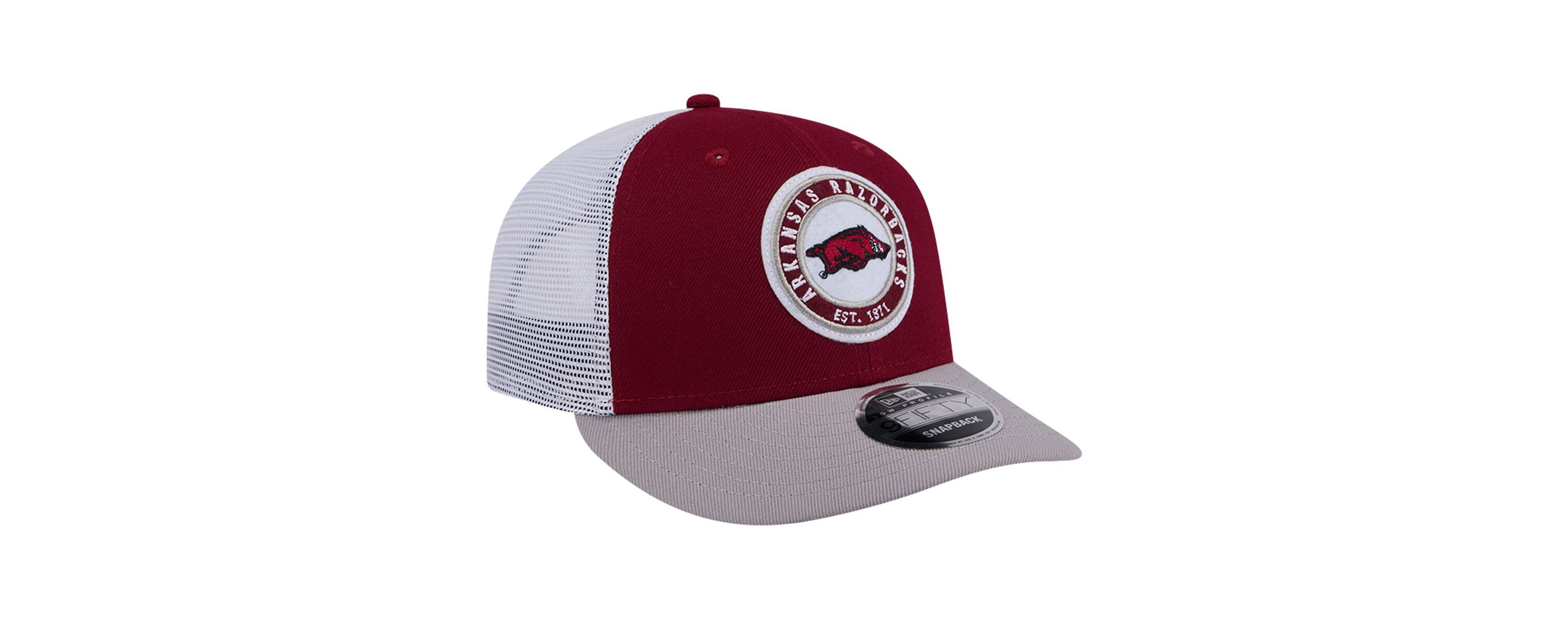 NCAA Arkansas Razorbacks Throwback Circle Patch 9FIFTY Trucker Snapback Hat
