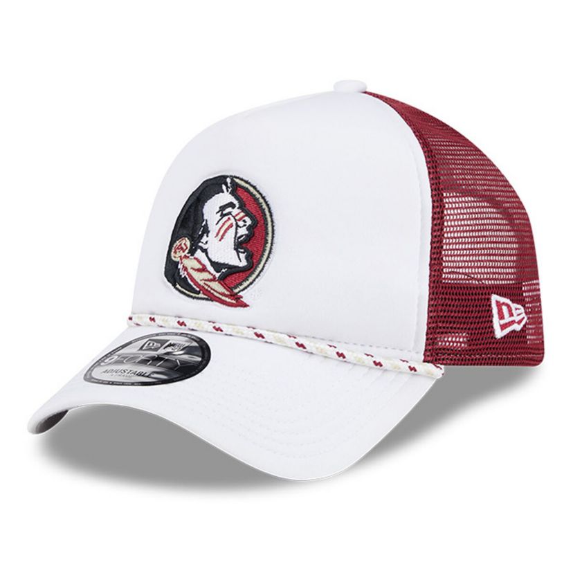 NCAA White/Garnet Florida State Seminoles Court Sport Foam A-Frame 9FORTY Adjustable Trucker Hat
