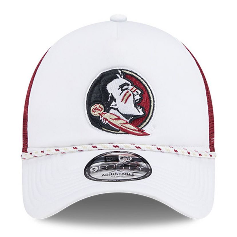 NCAA White/Garnet Florida State Seminoles Court Sport Foam A-Frame 9FORTY Adjustable Trucker Hat