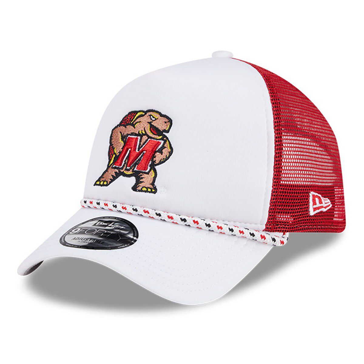 NCAA White/Red Maryland Terrapins Court Sport Foam A-Frame 9FORTY Adjustable Trucker Hat