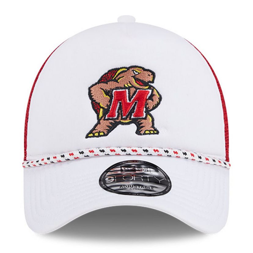 NCAA White/Red Maryland Terrapins Court Sport Foam A-Frame 9FORTY Adjustable Trucker Hat