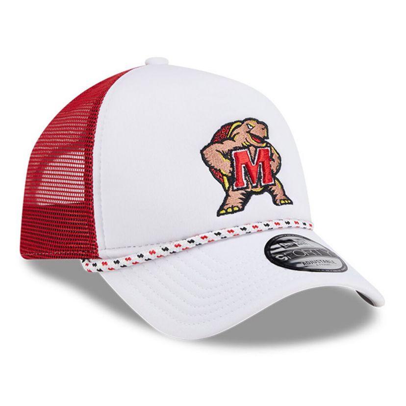 NCAA White/Red Maryland Terrapins Court Sport Foam A-Frame 9FORTY Adjustable Trucker Hat