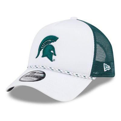 New Era Men's NCAA White/Green Michigan State Spartans Court Sport Foam A-Frame 9FORTY Adjustable Trucker Hat, White