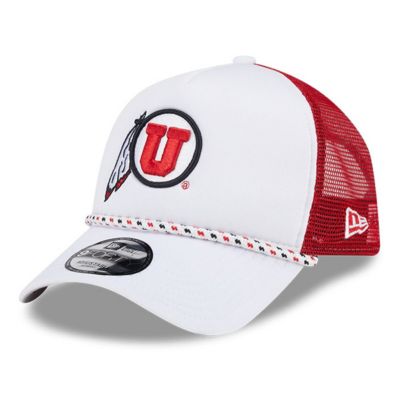 New Era Men's NCAA White/Red Utah Utes Court Sport Foam A-Frame 9FORTY Adjustable Trucker Hat, White
