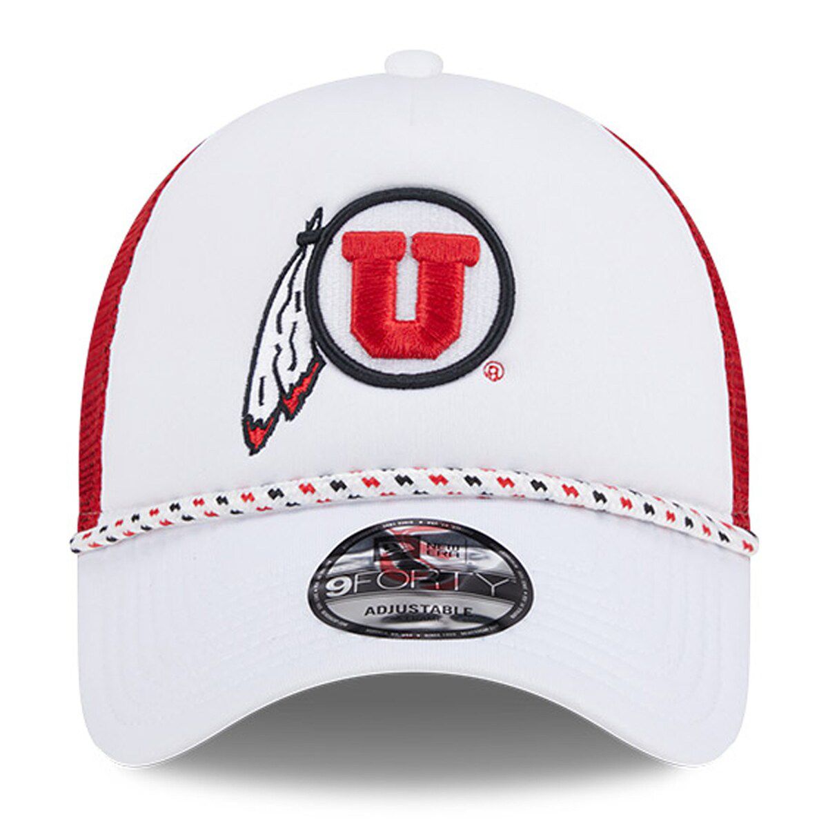 NCAA White/Red Utah Utes Court Sport Foam A-Frame 9FORTY Adjustable Trucker Hat