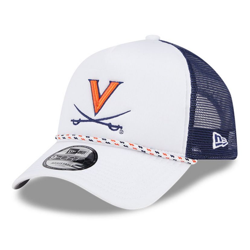 NCAA White/Navy Virginia Cavaliers Court Sport Foam A-Frame 9FORTY Adjustable Trucker Hat