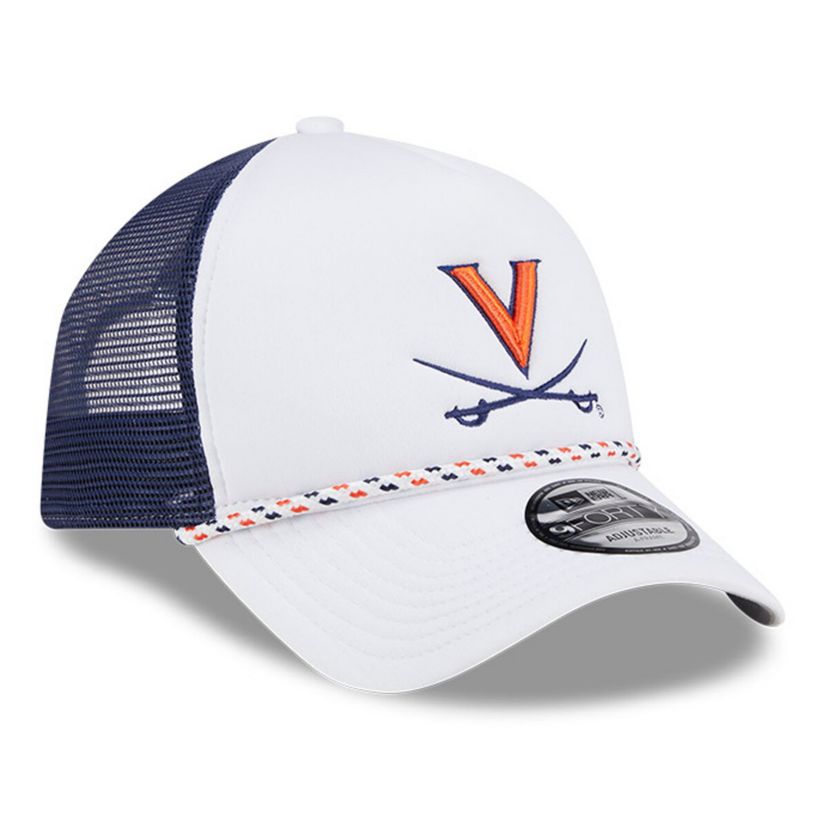 NCAA White/Navy Virginia Cavaliers Court Sport Foam A-Frame 9FORTY Adjustable Trucker Hat