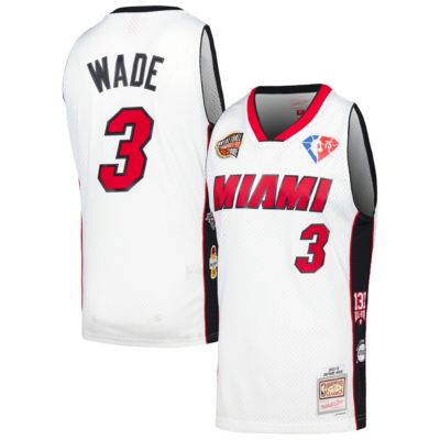 Mitchell & Ness Men's NBA Unisex Dwyane Wade Miami Heat Hall of Fame Class of 2023 Throwback Swingman Jersey, White, Small