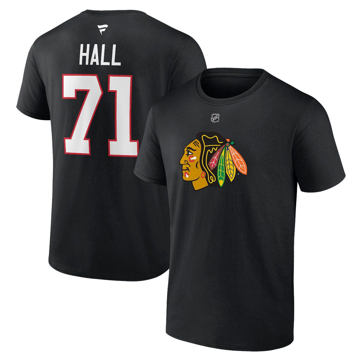 NHL Fanatics Taylor Hall Chicago Blackhawks Authentic Stack Name & Number T-Shirt