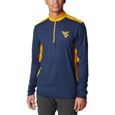 Columbia Men's NCAA West Virginia Mountaineers Tech Trailâ¢ Omni-Shade Quarter-Zip Top, Navy Blue, Medium