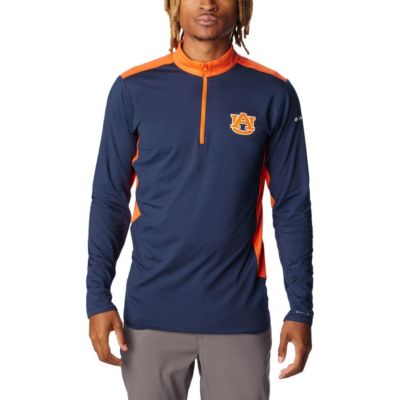Columbia Men's NCAA Auburn Tigers Tech Trailâ¢ Omni-Shade Quarter-Zip Top, Navy Blue, Large