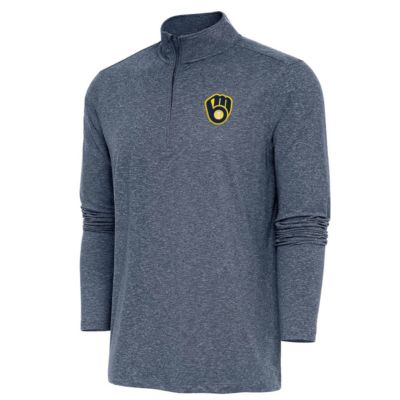Antigua Men's MLB Milwaukee Brewers Hunk Quarter-Zip Pullover Top, Navy Blue, 3XL