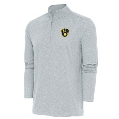 Antigua Men's MLB Milwaukee Brewers Hunk Quarter-Zip Pullover Top, Gray, 2XL