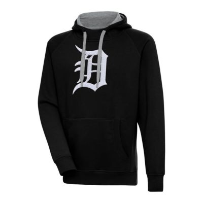 Antigua Men's MLB Detroit Tigers Victory Chenille Pullover Hoodie, Black, 4XL