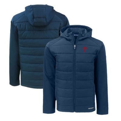 Cutter & Buck Men's MLB Philadelphia Phillies Big & Tall Evoke Hybrid Eco Softshell Recycled Full-Zip Hoodie, Navy Blue, 2XL Tall
