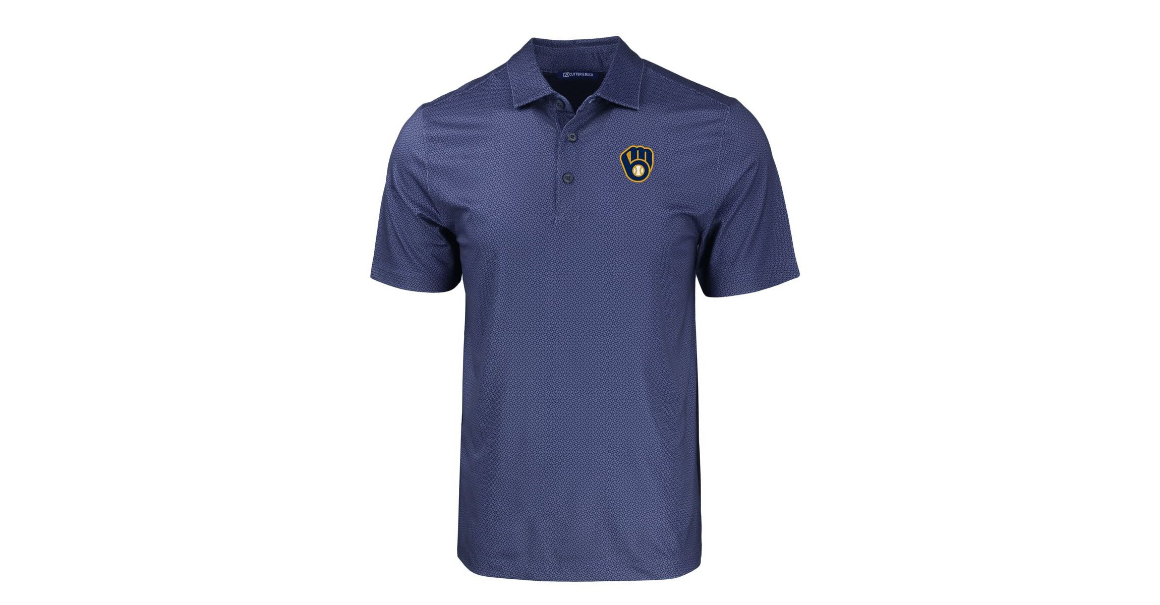 MLB Milwaukee Brewers Big & Tall Pike Eco Tonal Geo Print Stretch Recycled Polo