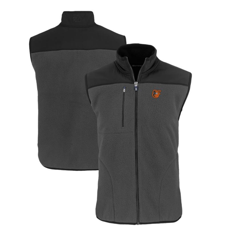 MLB Gray/Black Baltimore Orioles Cascade Eco Sherpa Fleece Full-Zip Vest