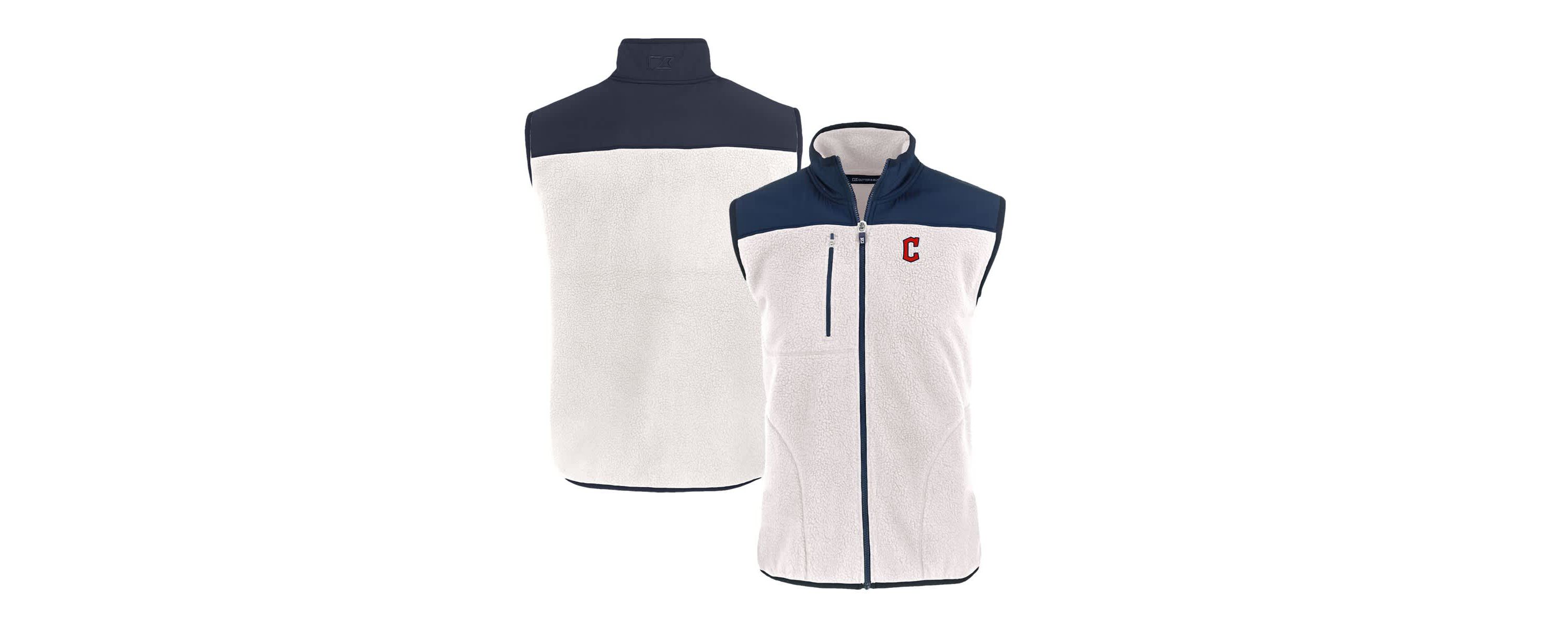 MLB White/Navy Cleveland Guardians Cascade Eco Sherpa Fleece Full-Zip Vest