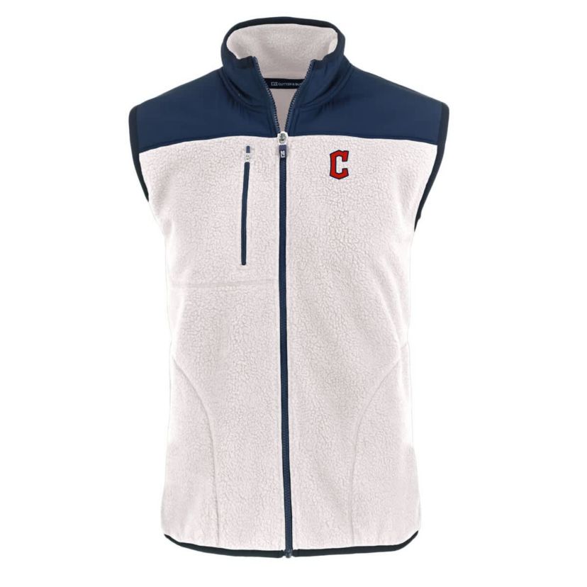 MLB White/Navy Cleveland Guardians Cascade Eco Sherpa Fleece Full-Zip Vest