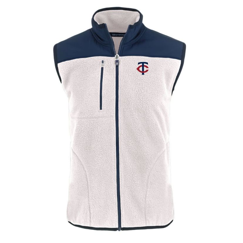 MLB White/Navy Minnesota Twins Cascade Eco Sherpa Fleece Full-Zip Vest