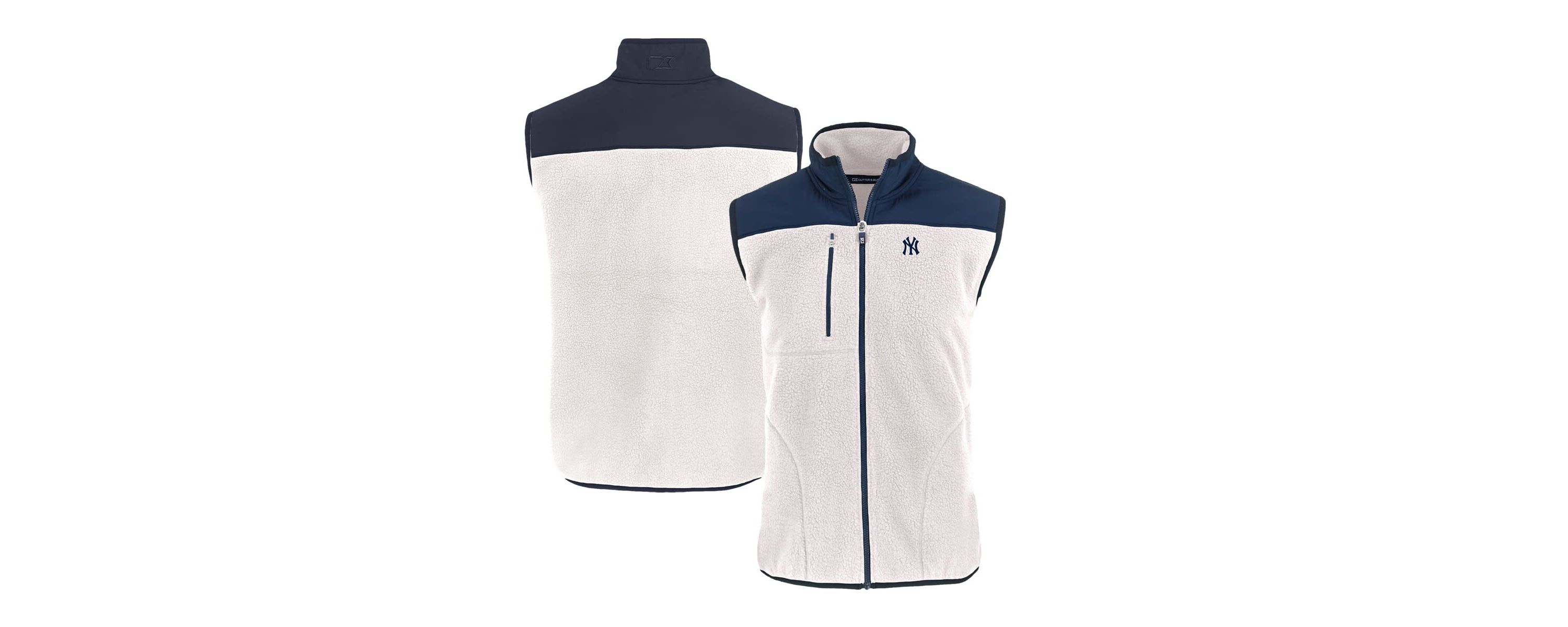 MLB White/Navy New York Yankees Cascade Eco Sherpa Fleece Full-Zip Vest