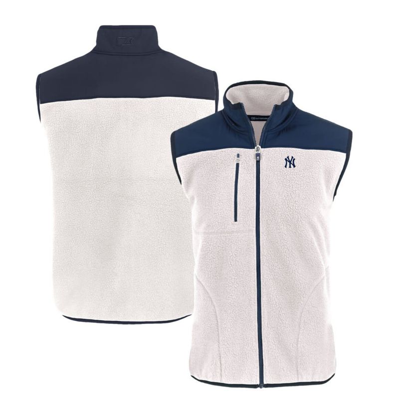MLB White/Navy New York Yankees Cascade Eco Sherpa Fleece Full-Zip Vest