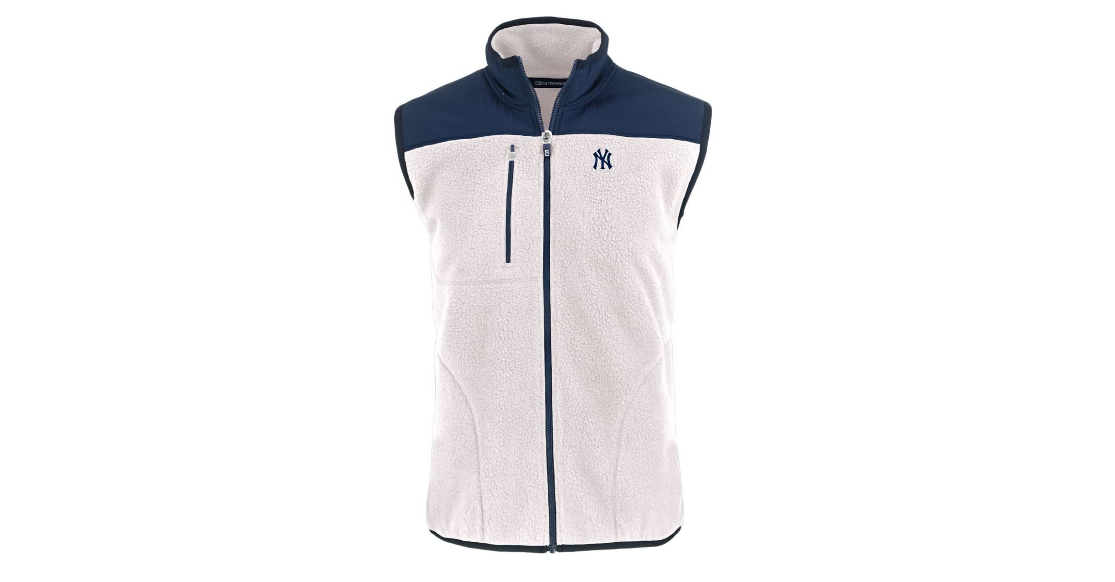 MLB White/Navy New York Yankees Cascade Eco Sherpa Fleece Full-Zip Vest