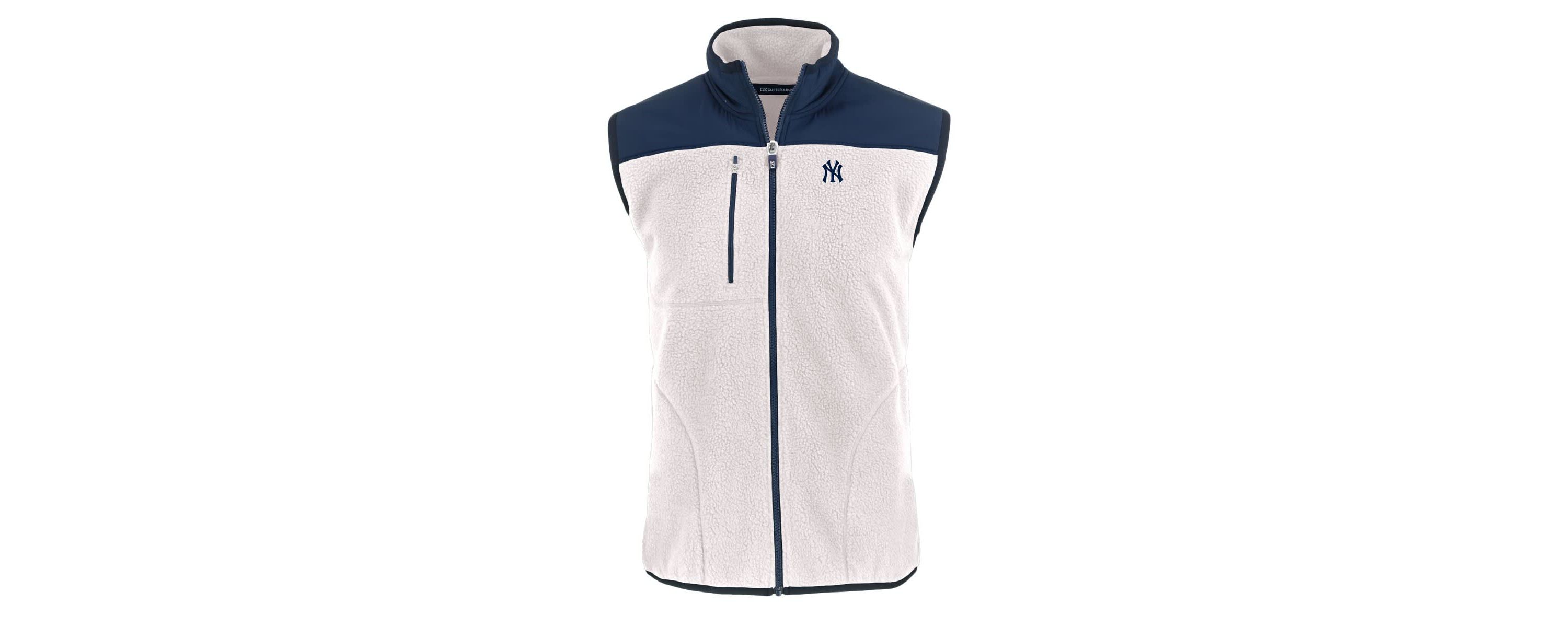 MLB White/Navy New York Yankees Cascade Eco Sherpa Fleece Full-Zip Vest