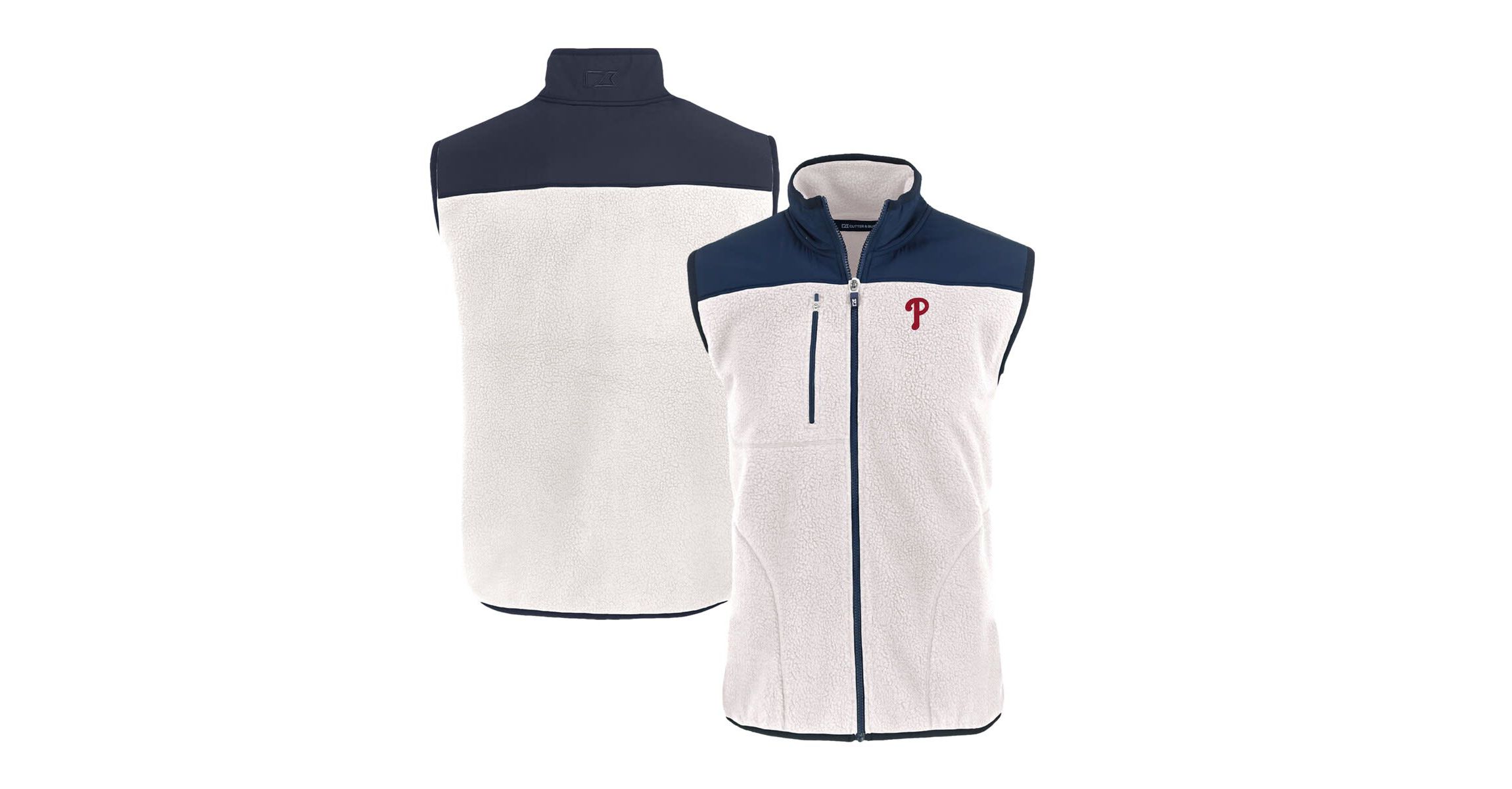 MLB White/Navy Philadelphia Phillies Cascade Eco Sherpa Fleece Full-Zip Vest