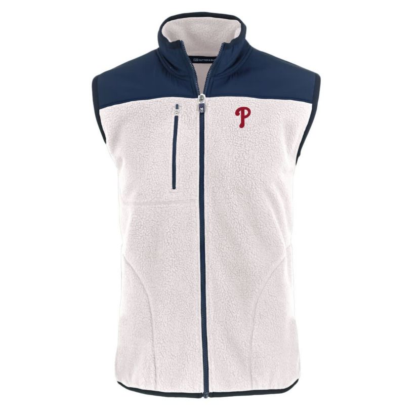 MLB White/Navy Philadelphia Phillies Cascade Eco Sherpa Fleece Full-Zip Vest