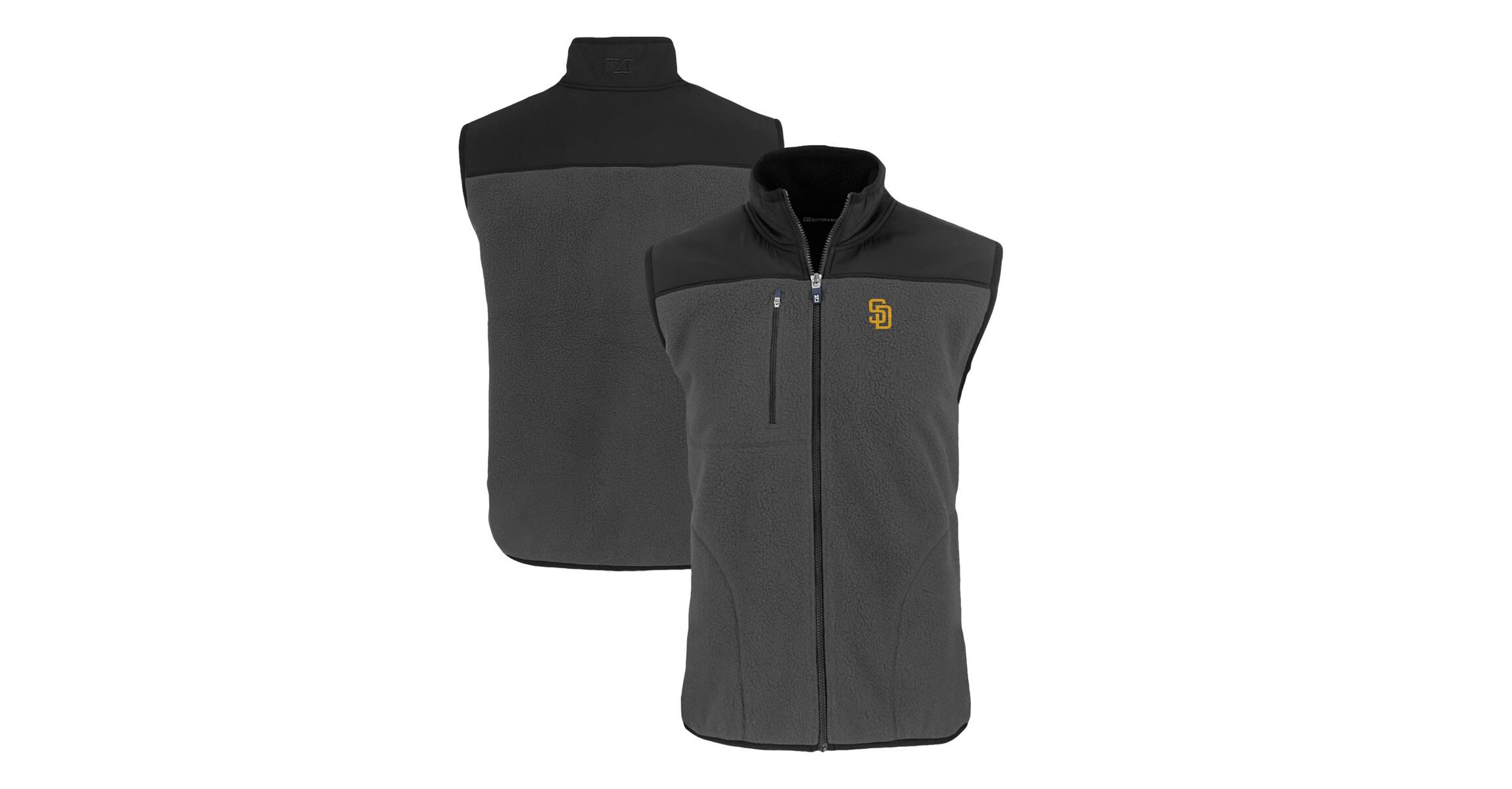 MLB Gray/Black San Diego Padres Cascade Eco Sherpa Fleece Full-Zip Vest