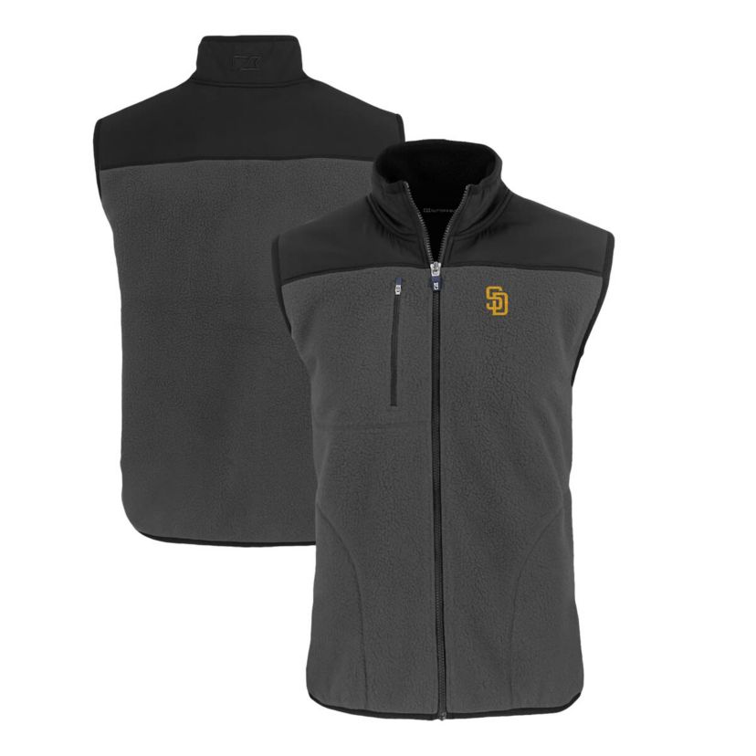 MLB Gray/Black San Diego Padres Cascade Eco Sherpa Fleece Full-Zip Vest