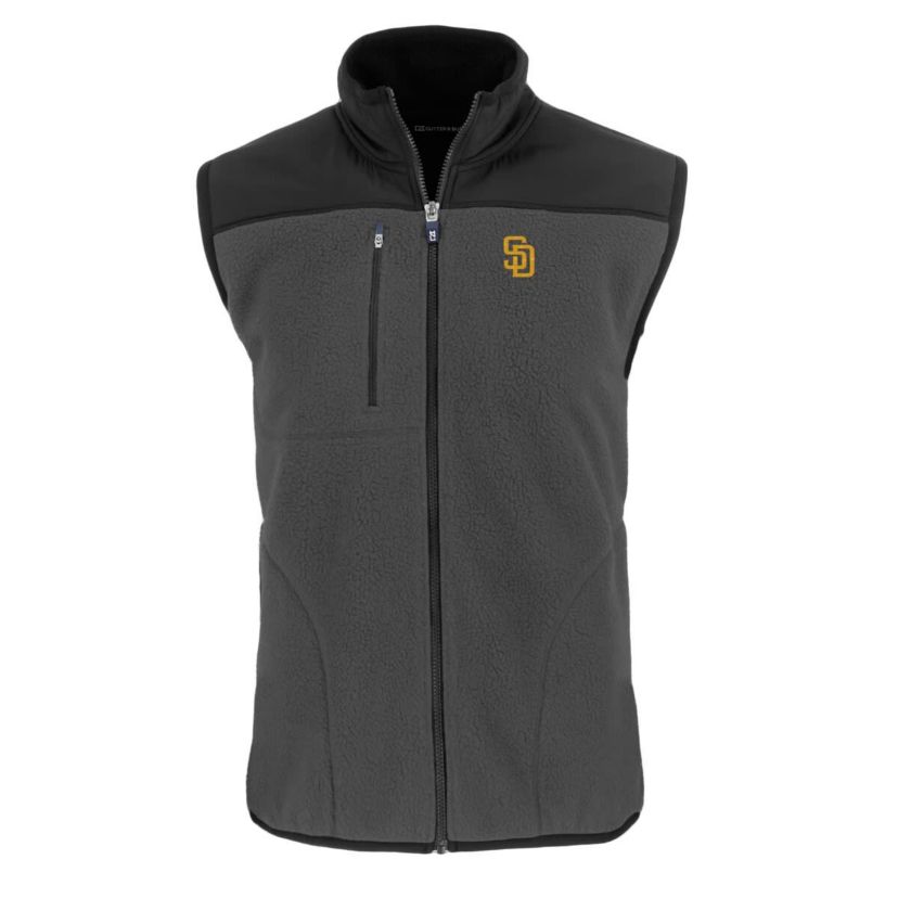 MLB Gray/Black San Diego Padres Cascade Eco Sherpa Fleece Full-Zip Vest