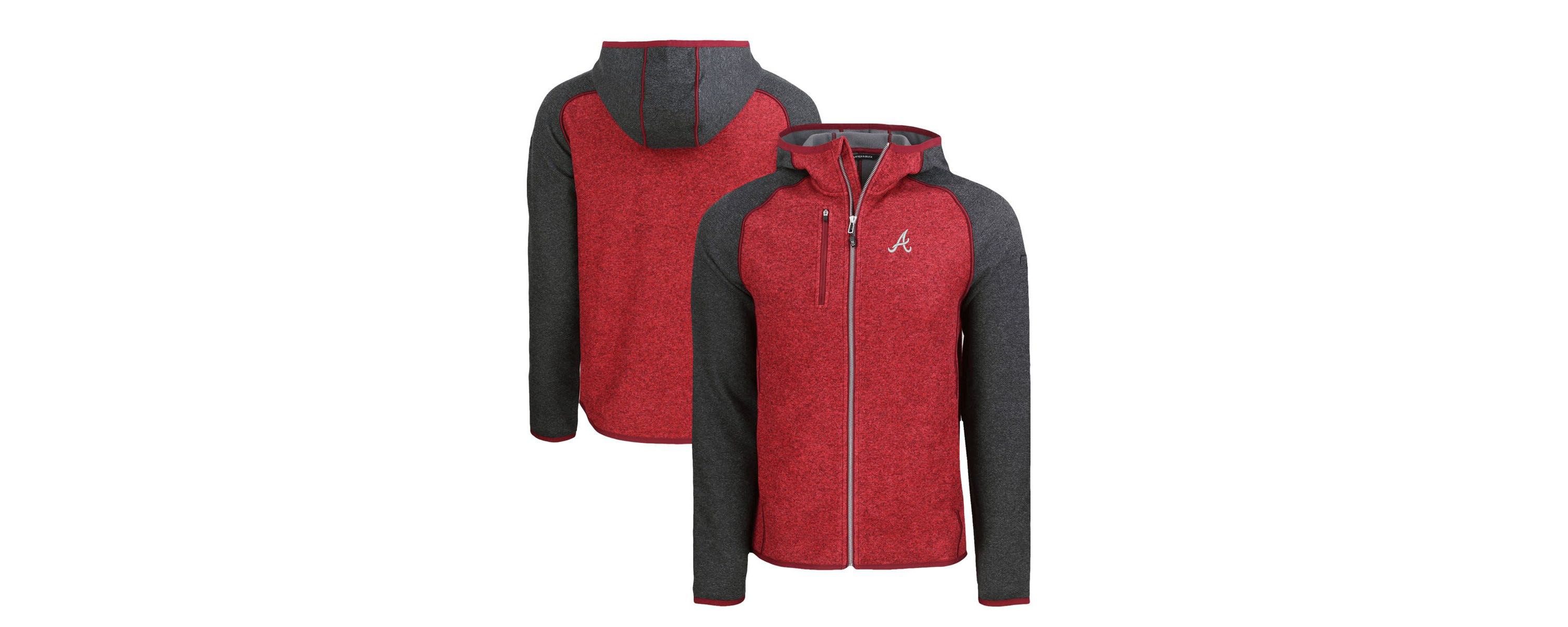 MLB Heather Charcoal/Red Atlanta Braves Mainsail Full-Zip Hooded Jacket