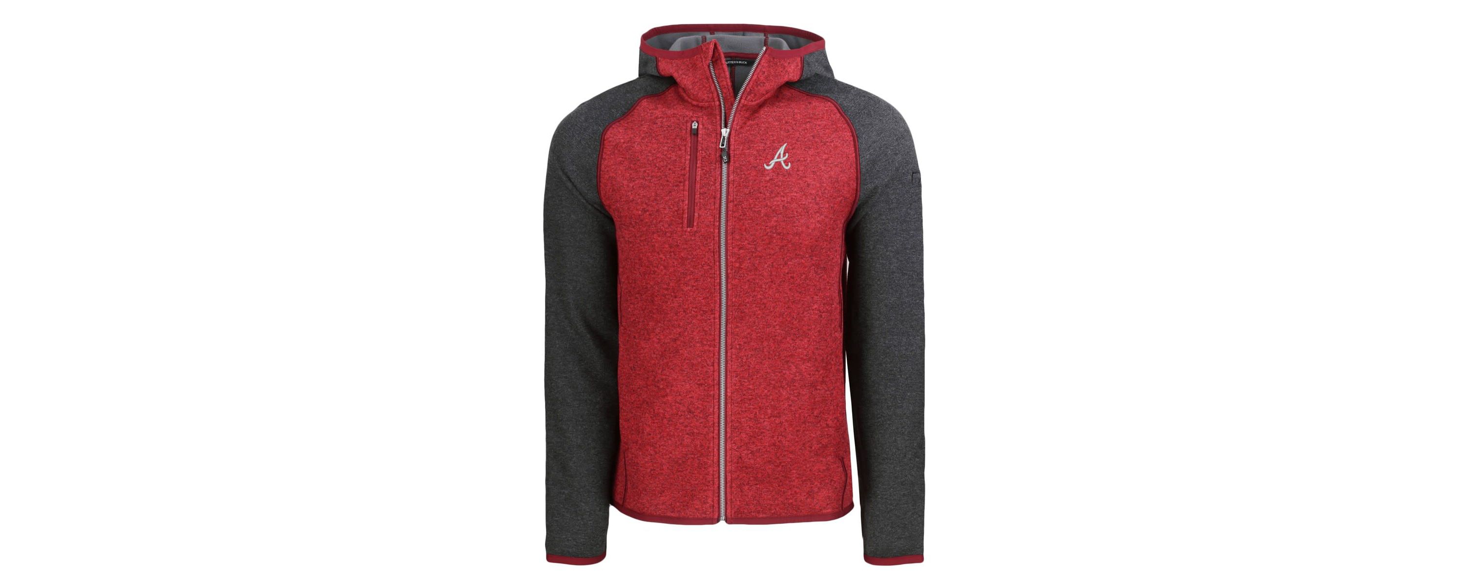 MLB Heather Charcoal/Red Atlanta Braves Mainsail Full-Zip Hooded Jacket