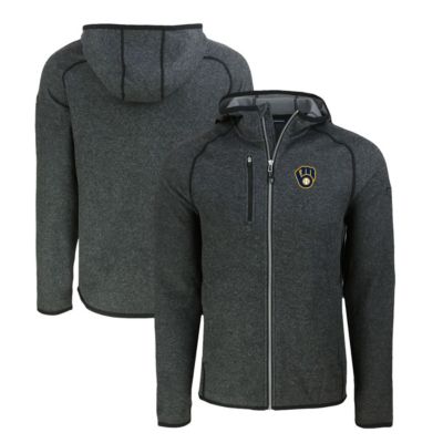 Cutter & Buck Men's MLB Heather Milwaukee Brewers Mainsail Full-Zip Hooded Jacket, Grey, Large