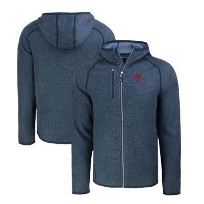 Cutter & Buck Men's MLB Heather Philadelphia Phillies Mainsail Full-Zip Hooded Jacket, Navy Blue, 3XL