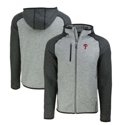 Cutter & Buck Men's MLB Heather Charcoal/Heather Philadelphia Phillies Mainsail Full-Zip Hooded Jacket -  3204155200490496