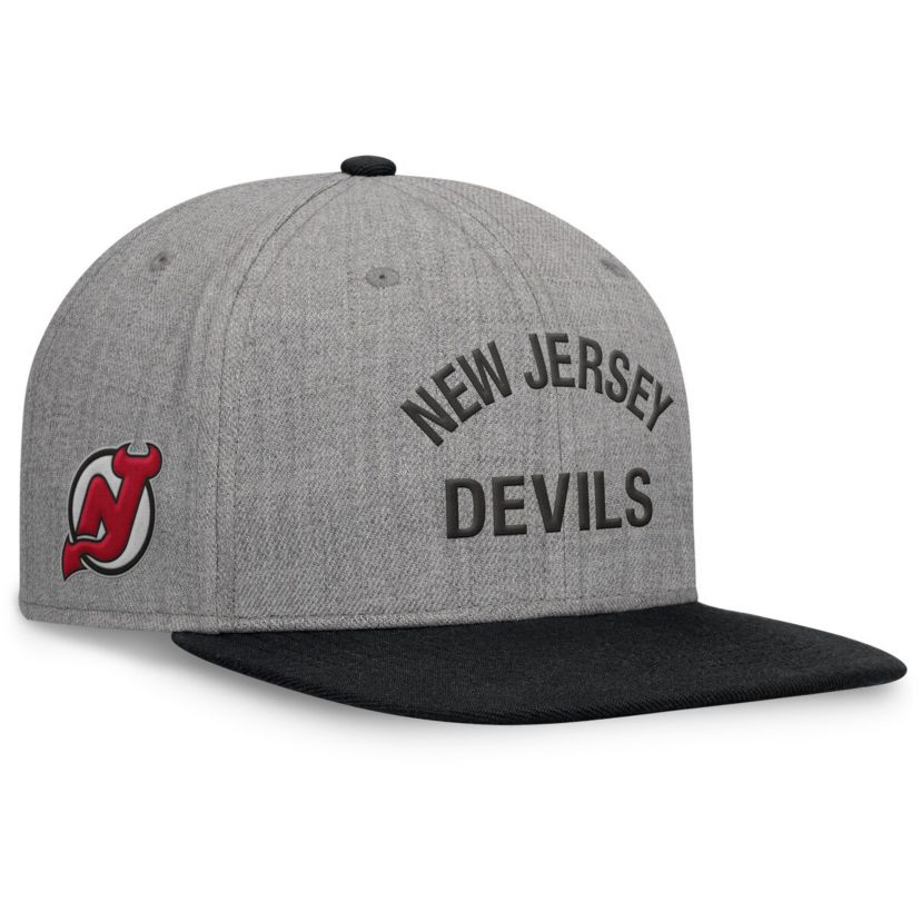 NHL Fanatics Heather New Jersey Devils Elements Flat Brim Leather Strapback Hat