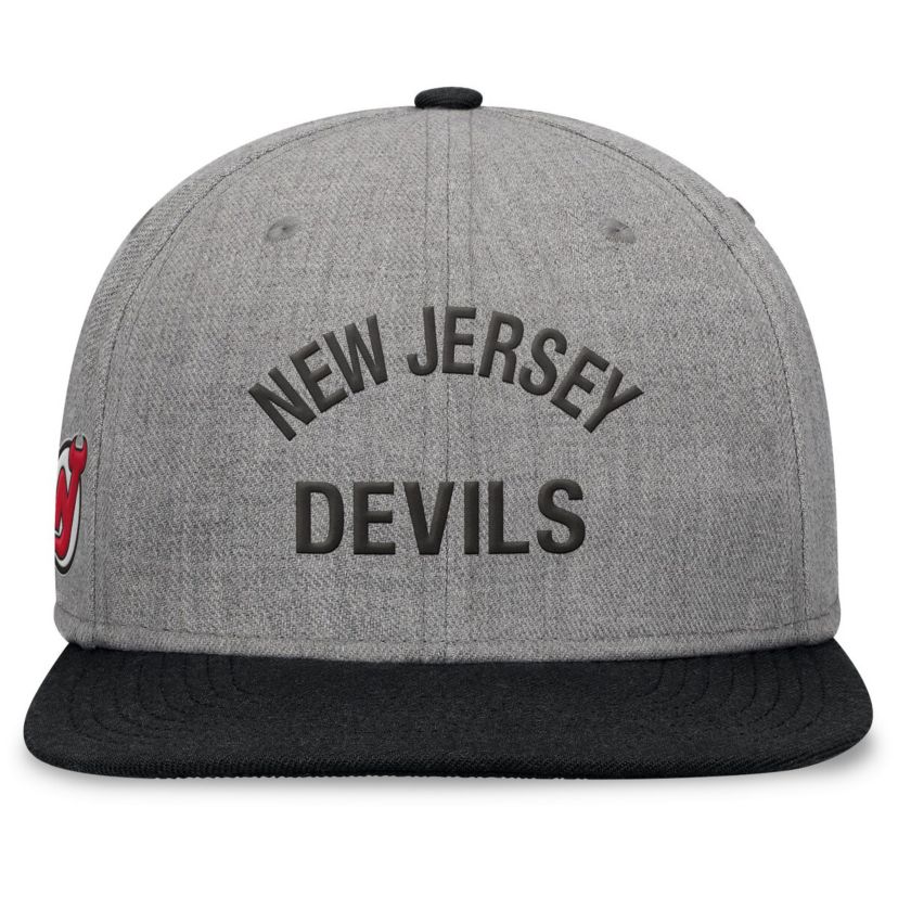 NHL Fanatics Heather New Jersey Devils Elements Flat Brim Leather Strapback Hat