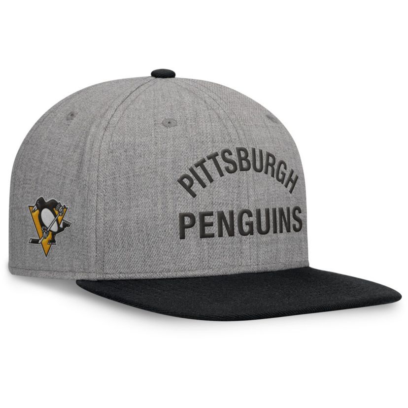 NHL Fanatics Heather Pittsburgh Penguins Elements Flat Brim Leather Strapback Hat
