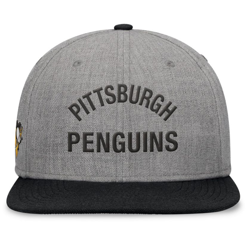 NHL Fanatics Heather Pittsburgh Penguins Elements Flat Brim Leather Strapback Hat