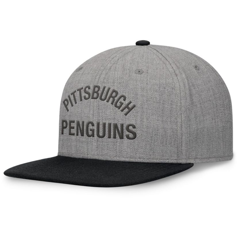 NHL Fanatics Heather Pittsburgh Penguins Elements Flat Brim Leather Strapback Hat