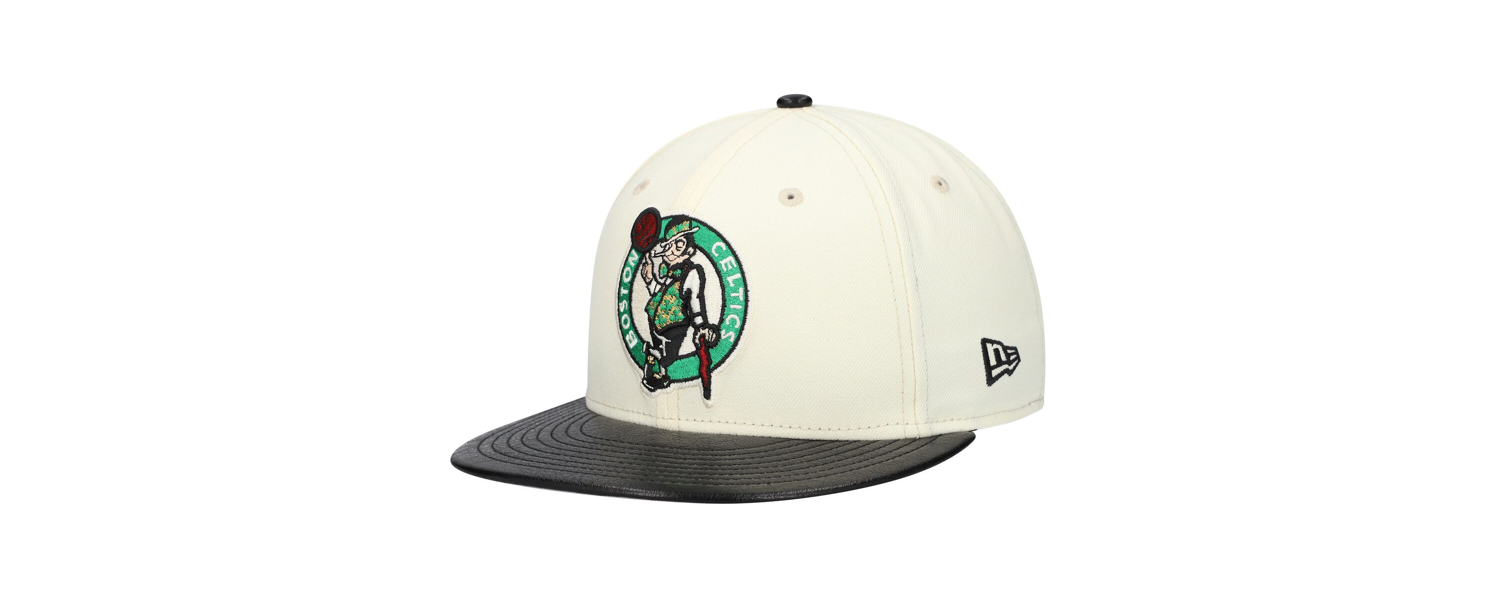 NBA White/Black Boston Celtics Faux Leather Visor Two-Tone 59FIFTY Fitted Hat